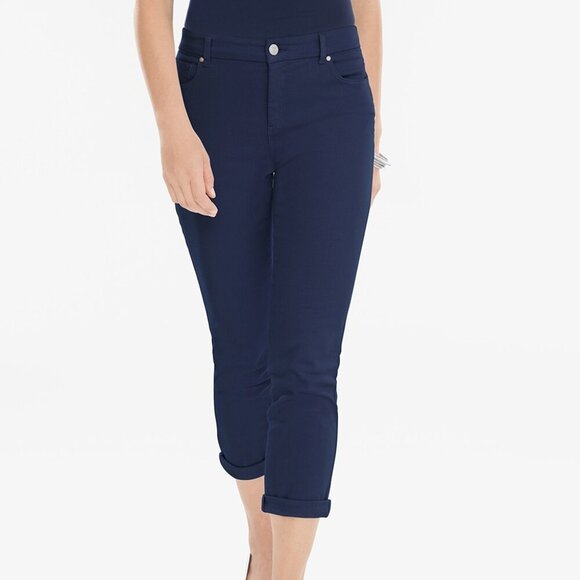 Chico's So Slimming Navy Blue Girlfriend Crop Capri Pants Jeans US Size XS/2 NWT - Picture 1 of 12